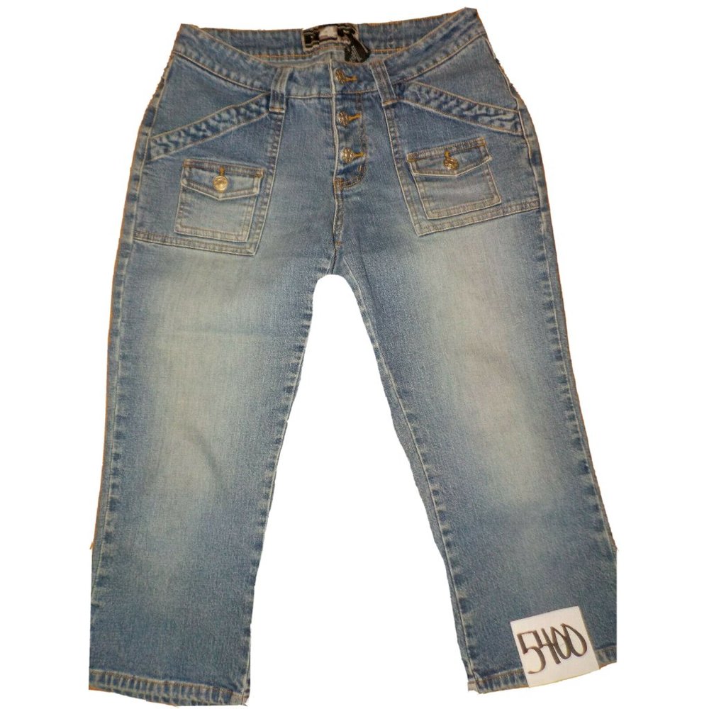 Rave R4R Jeans Blue Denim Capris Button Fly Factory Fade Jr. Womens (28 x 21)